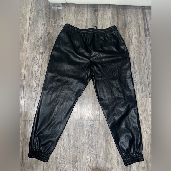 Zara Black Faux Leather Sweatpants with Elastic Waistband and Cuffs - Picture 2 of 4